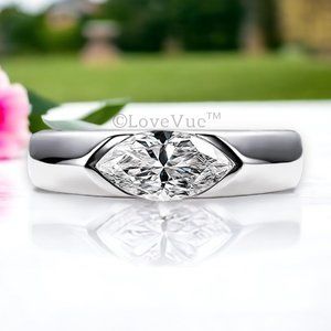 Certified 1ct. t.w. Diamond Moissanite Marquise Cut Unisex Engagement Ring VVS1